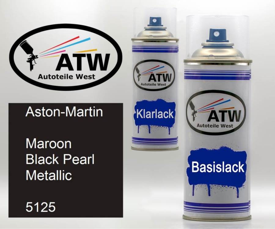 Aston-Martin, Maroon Black Pearl Metallic, 5125: 400ml Sprühdose + 400ml Klarlack - Set, von ATW Autoteile West.